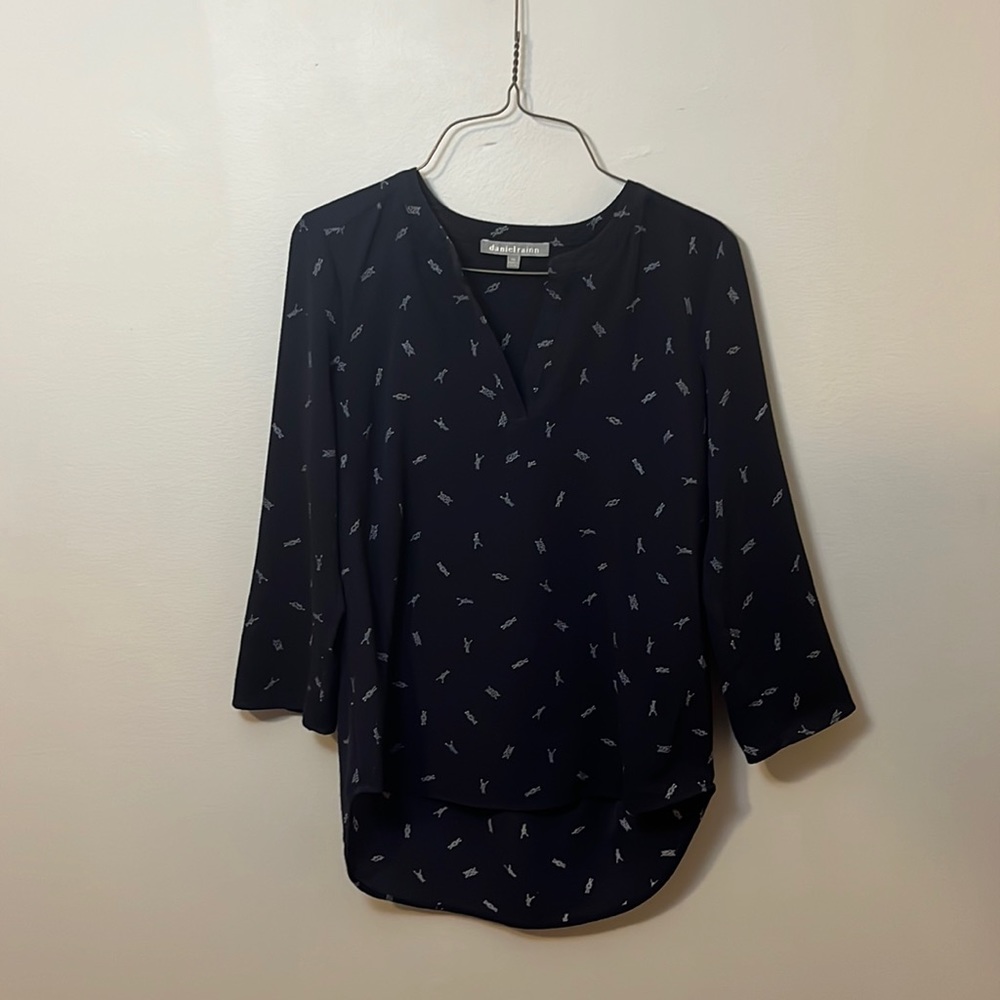 Daniel Rainn Navy Blue Blouse with White Knot Pattern